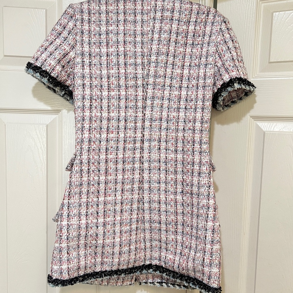 women Sz medium Enchanted Tweed mini Shirtdress quite luxury old money pockets - Picture 6 of 16